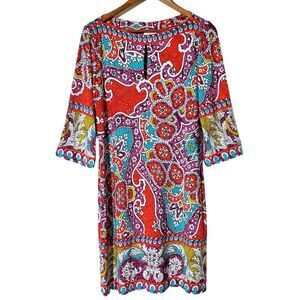 Donna Morgan A-Line Dress Size 10 Boat Neck 3/4 Sleeve Floral Bohemian Women